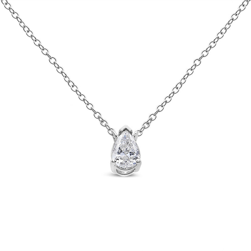 14K White Gold 1/5 Cttw Pear Shape Solitaire Diamond 18" Pendant Necklace (G-H Color, VS2-SI1 Clarity)