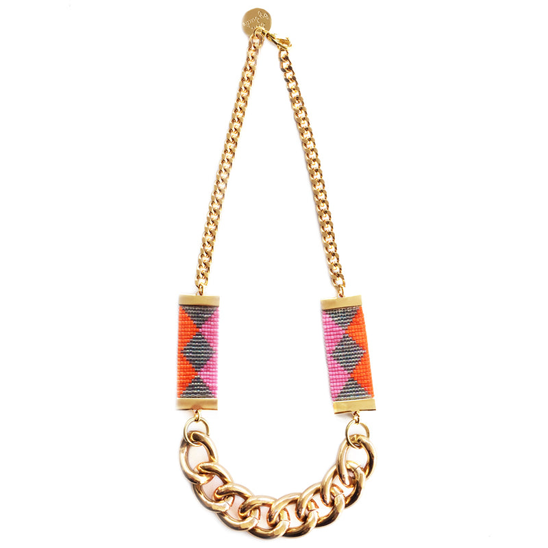 Priestess Woven Beaded Necklace - Pink / Green