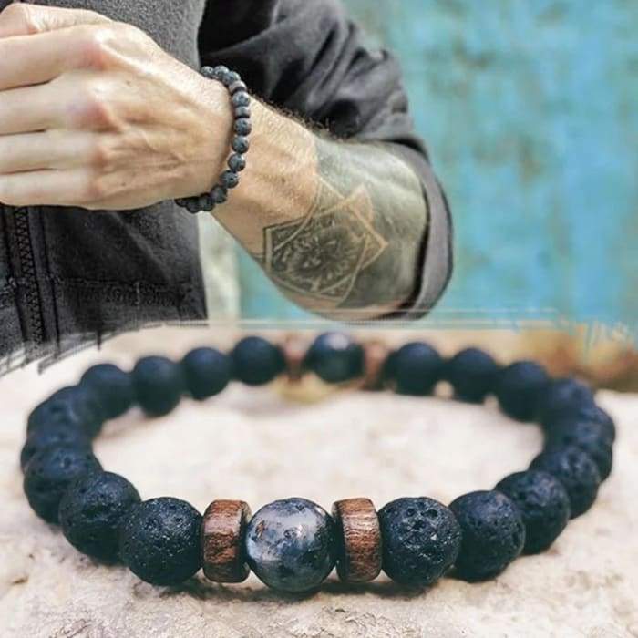 Wood and Lava Stone Essential Oil Bracelet - Gray 2