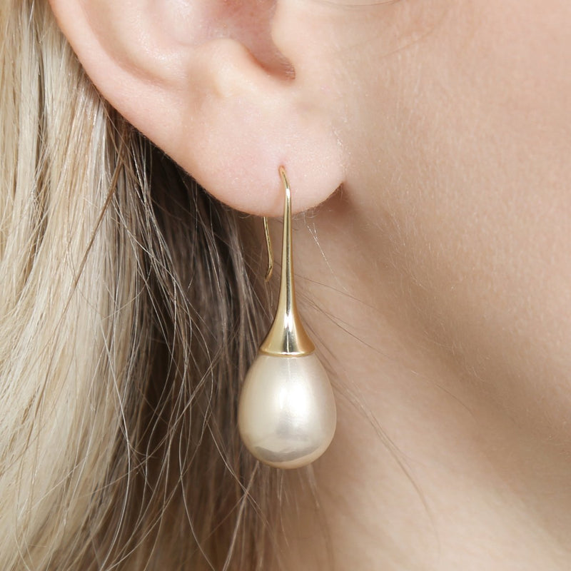Hde2344 - Teardrop Pearl Pull Trough Earrings