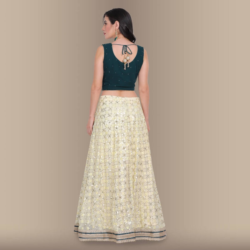 Sequin Work Lehenga With Contrast Choli - Yellow