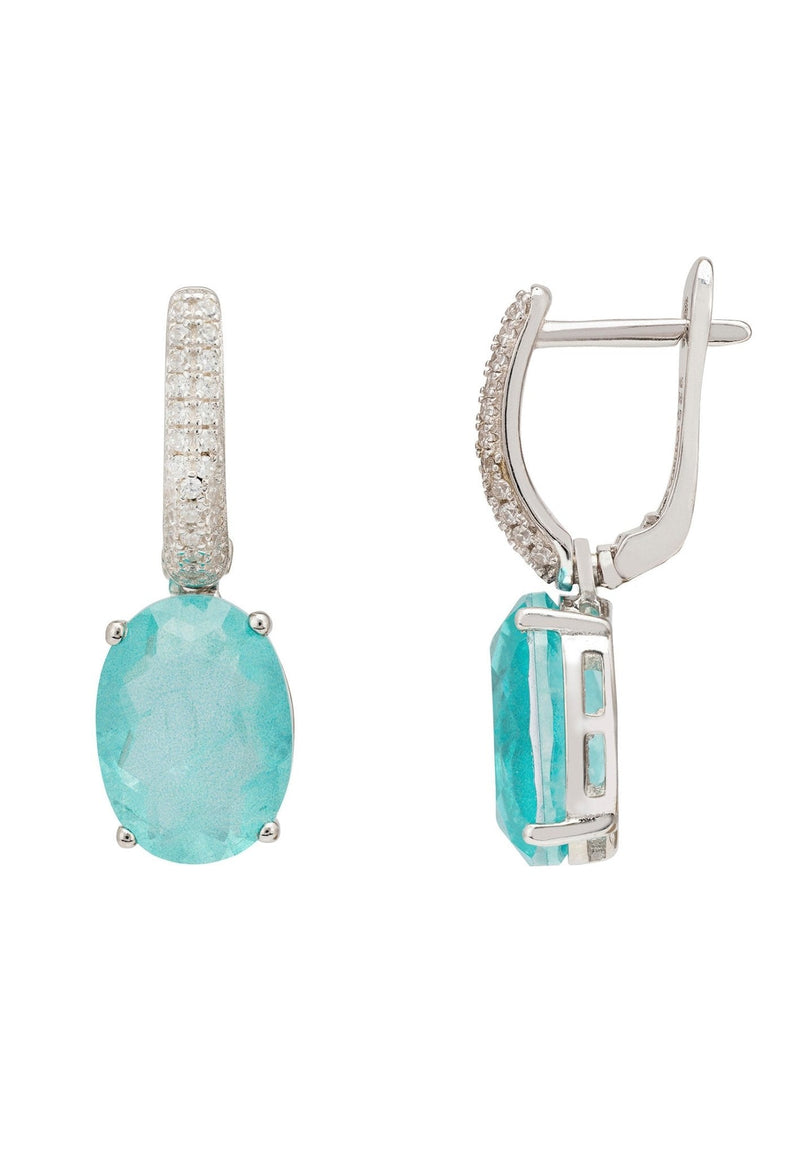 Alexandra Oval Drop Earrings Silver Paraiba Tourmaline