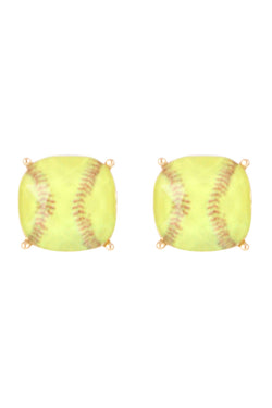 Sports Cushion Cut Softball Stud Earrings