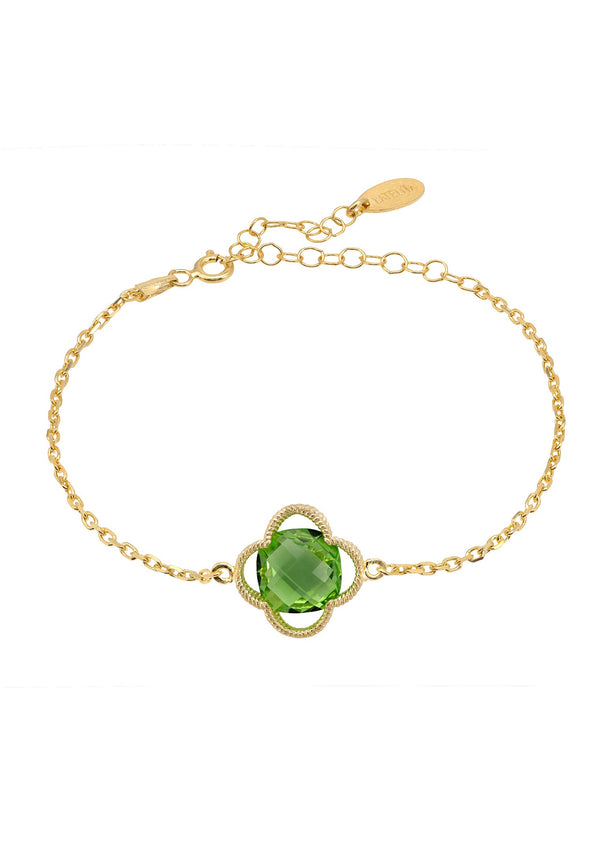 Open Clover Flower Gemstone Bracelet Gold Peridot