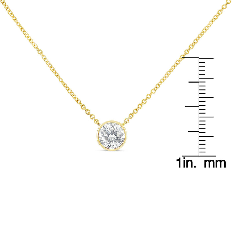 10K Yellow Gold 1/5 Carat Round Brilliant-Cut Diamond Modern Bezel-Set Solitaire 16"-18" Pendant Necklace (H-I Color, SI