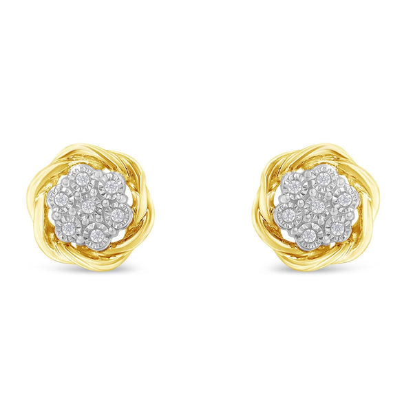 Yellow Gold Plated Sterling Silver Diamond Rose Stud Earrings (0.15 Cttw, I-J Color, I2-I3 Clarity)