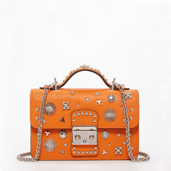 The Hollywood Studded Leather Crossbody Bag Orange