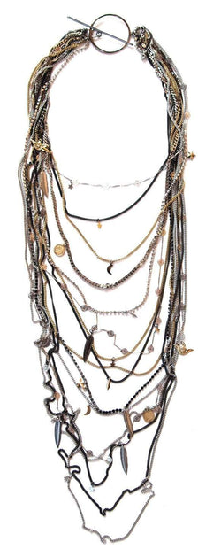 Multi Chain Statement Necklace With Swarovski Crystals and Charms.