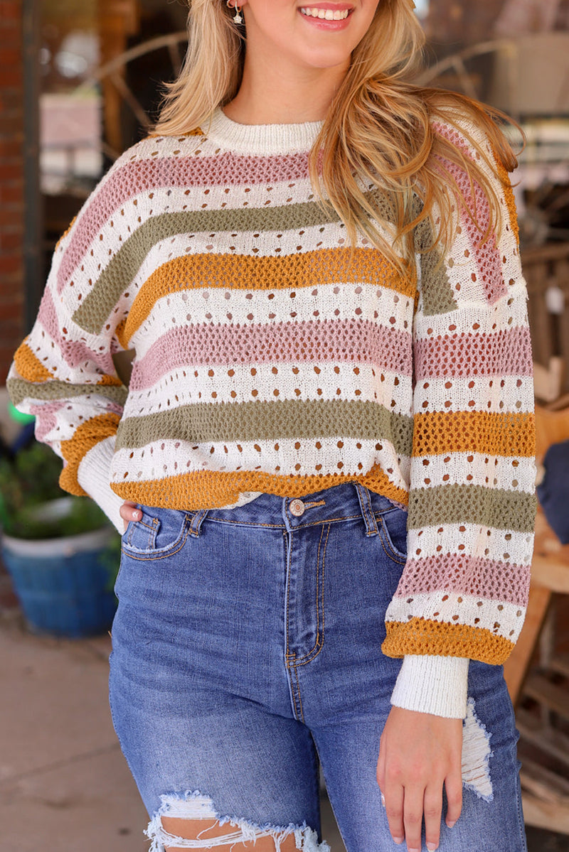 Caroline Striped Hollowed Knitted Loose Sweater