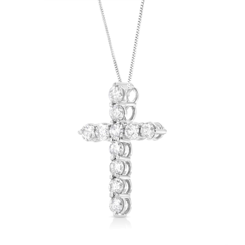 .925 Sterling Silver 1.0 Cttw Prong Set Round-Cut Diamond Cross 18" Pendant Necklace (I-J Color, I2-I3 Clarity)