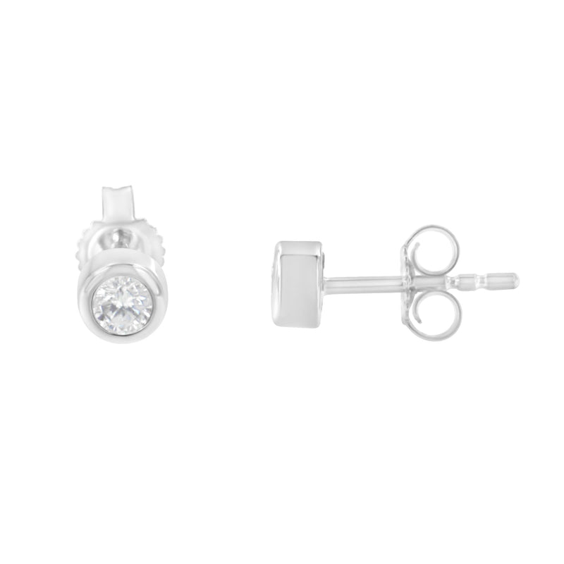10K White Gold 1/5 Cttw Round Brilliant-Cut Near Colorless Diamond Bezel-Set Stud Earrings (H-I Color, I1-I2 Clarity)
