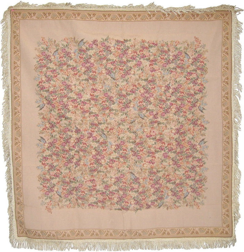 Woven Wildflower Wonderland Floral Beige Tan Square Shaped Tapestry Table Cloths