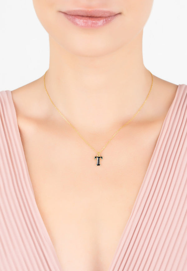 Initial Enamel Necklace Gold T