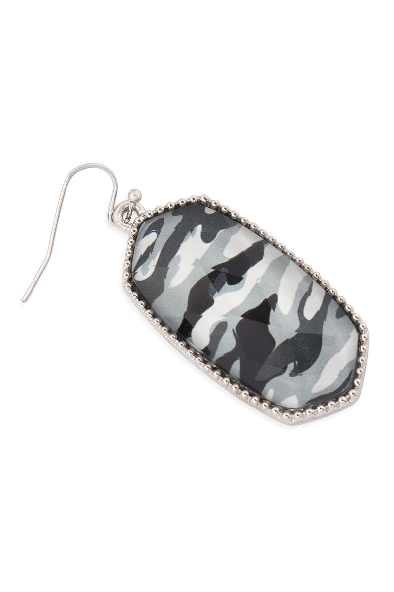 Camouflage Oval Fish Hook Drop Earrings