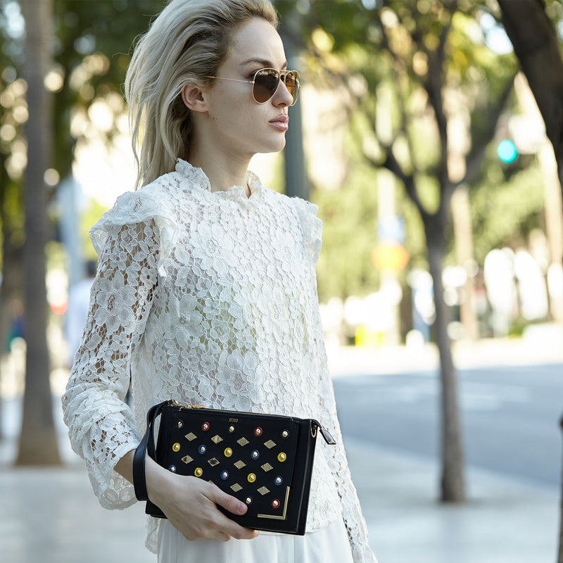 Black Studded Crossbody Clutch