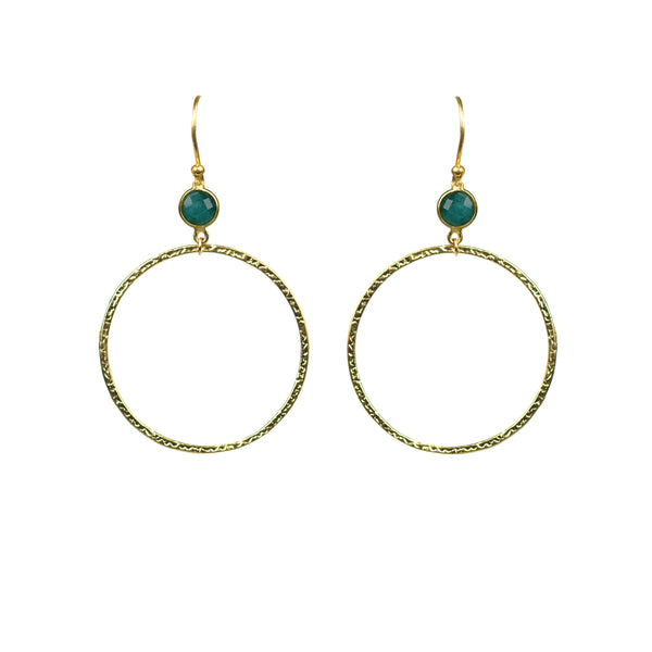 Emerald Bezel Circle Earrings