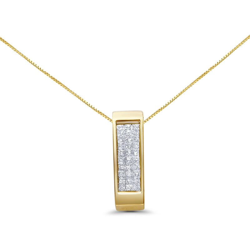 14K Yellow Gold 1/2 Cttw Invisible Set Princess Cut Diamond Vertical Bar Block Pendant 18" Necklace (H-I Color, SI2-I1 C