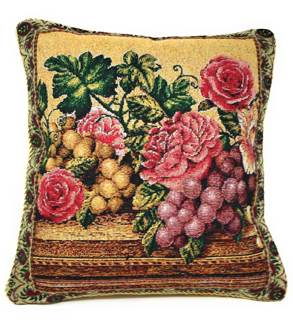 DaDa Bedding Set of Two Parade Fruit & Roses Throw Pillow Covers w/ Inserts - 2-PCS - 18"