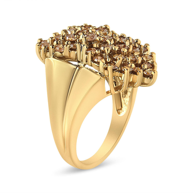 14K Yellow Gold Plated .925 Sterling Silver 1 1/2 Cttw Diamond Cluster Ring (Champagne Color, I2-I3 Clarity) - Size 5