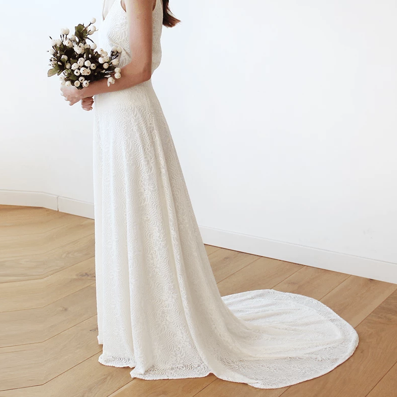 Floral Lace Bridal Maxi Skirt With Long Train 3026