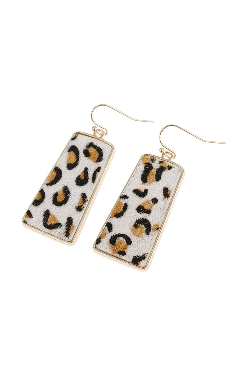 Hde2889 - Leopard Printed Leather Bar Dangling Fish Hook Earrings