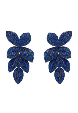 Petal Cascading Flower Earrings Gold Sapphire Cz