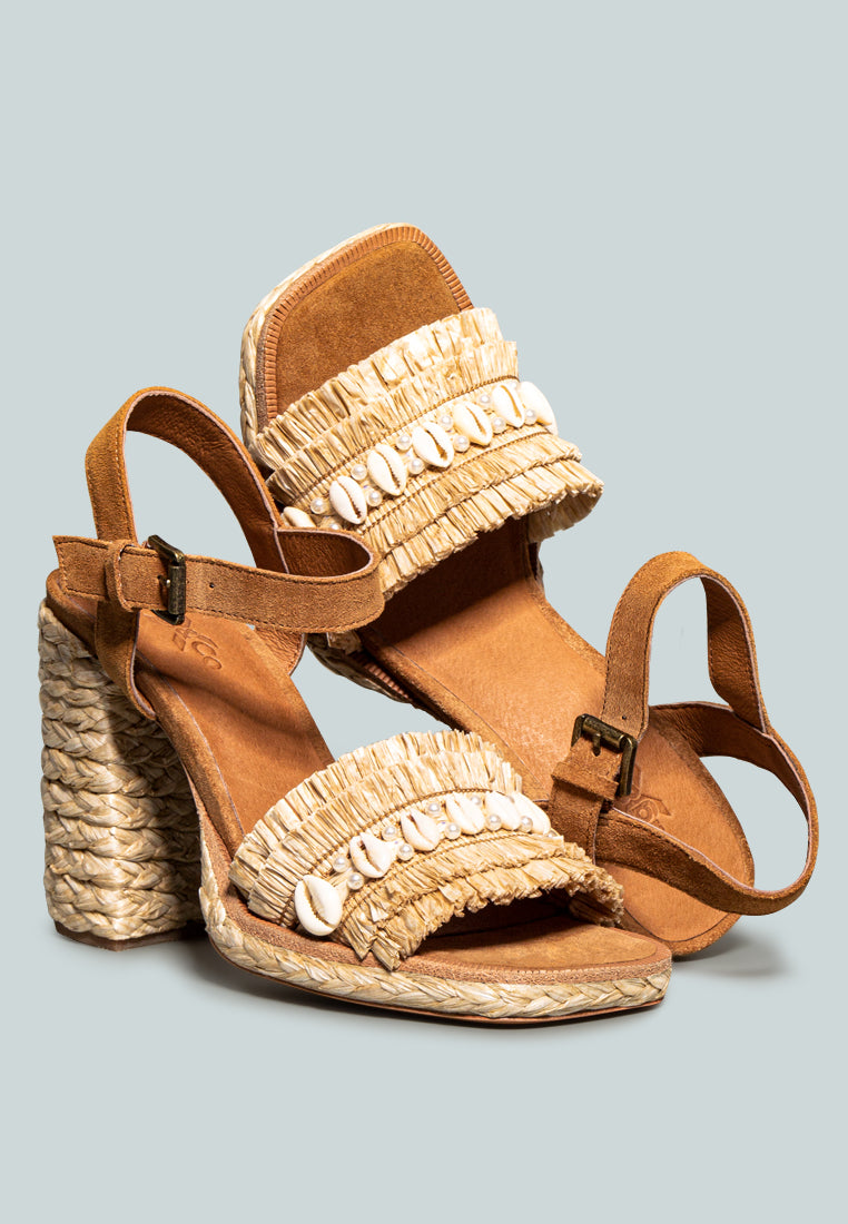 Willis Cowrie Raffia Handmade Block Sandal