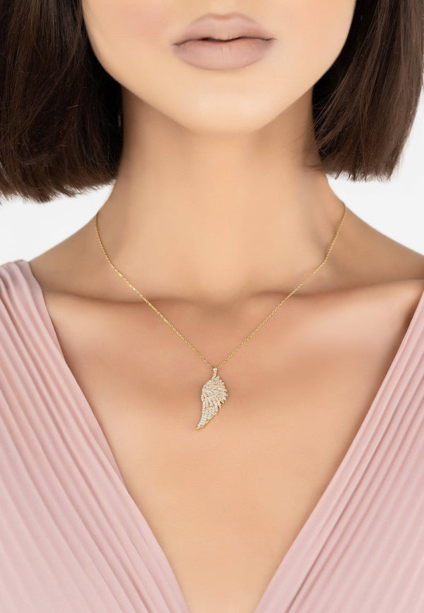 Large Angel Wing Necklace Gold