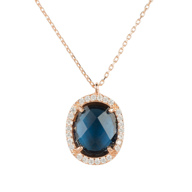 Beatrice Oval Gemstone Pendant Necklace Rose Gold Sapphire Hydro