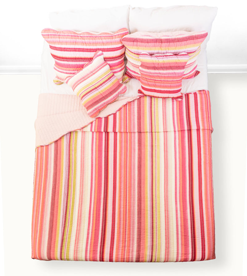 DaDa Bedding Happy Stunning Stripes Red & Pink Scalloped Coverlet Bedspread Set (DXJ101824)