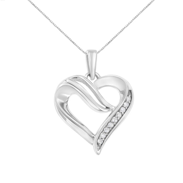 10K Yellow Gold Plated .925 Sterling Silver 1/10 Cttw Diamond Heart 18" Pendant Necklace (I-J Color, I2-I3 Clarity)