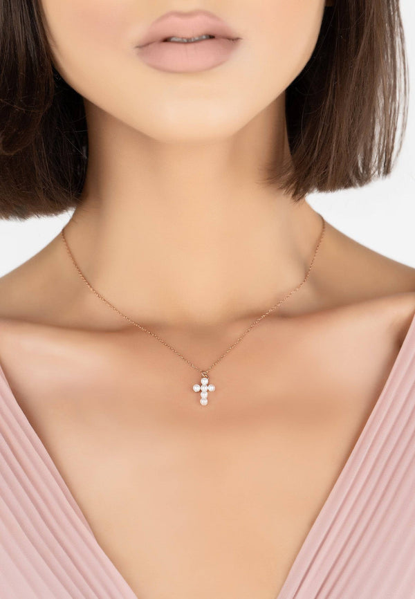Pearl Cross Necklace Rosegold