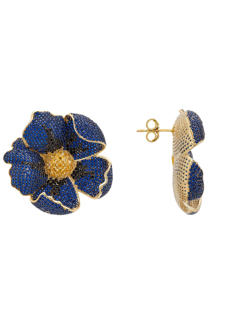 Poppy Sapphire Blue Earrings Gold