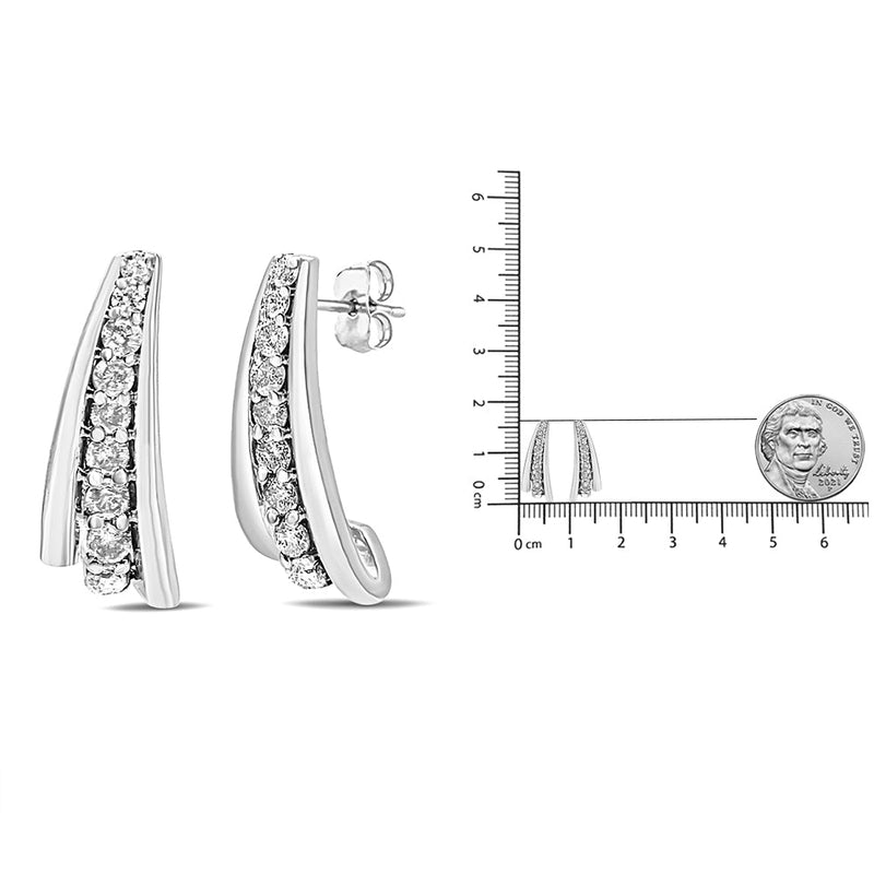 .925 Sterling Silver 1 Cttw Round Diamond Graduated Huggie Earrings (I2-I3 Clarity, I-J Color)