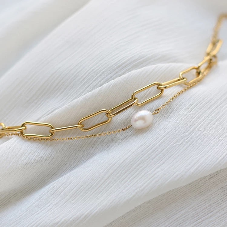 Chain and Pearl Duo Bracelet