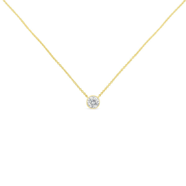 10K Yellow Gold 1/5 Carat Round Brilliant-Cut Diamond Modern Bezel-Set Solitaire 16"-18" Pendant Necklace (H-I Color, SI