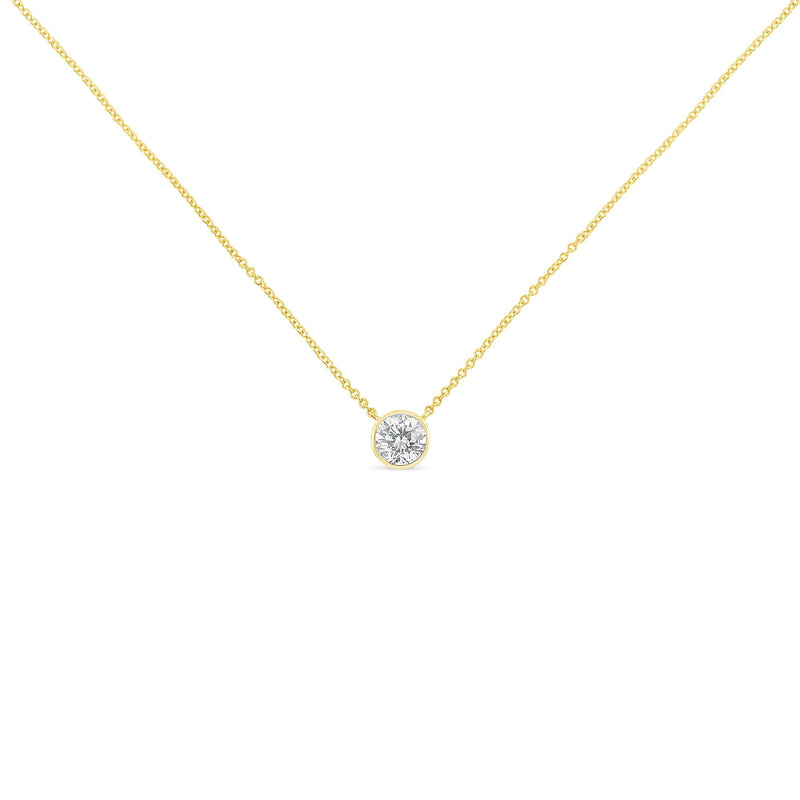 10K Yellow Gold 1/5 Carat Round Brilliant-Cut Diamond Modern Bezel-Set Solitaire 16"-18" Pendant Necklace (H-I Color, SI
