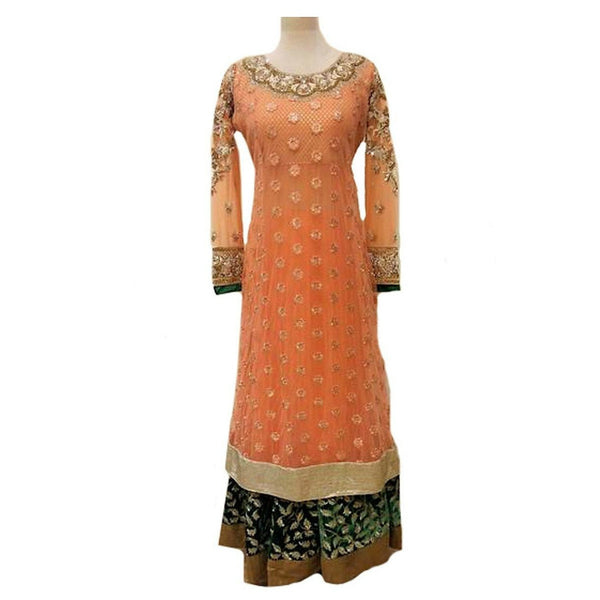 Peach and Green Heavy Embroidered Anarkali