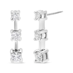 14K Yellow Gold 1/2 Cttw Round Diamond 3 Stone Graduated Linear Drop Past, Present and Future Stud Earrings (H-I Color,