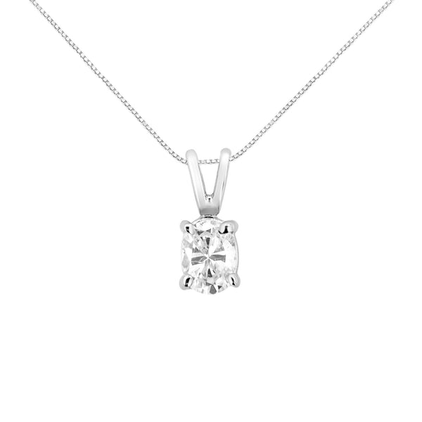 AGS Certified 14K White Gold 1/3 Cttw Diamond Oval 18" Pendent Necklace (H-I Color, VS1-VS2 Clarity)