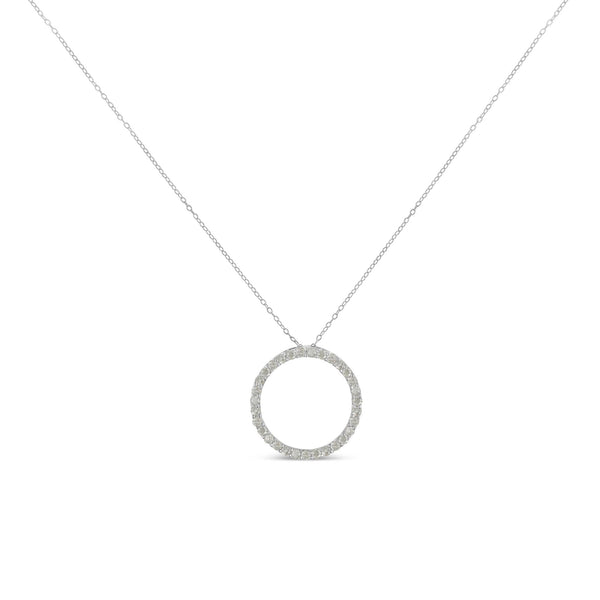 .925 Sterling Silver 3/4 Cttw Round-Cut Diamond Open Circle Halo 18" Pendant Necklace (I-J Color, I3 Clarity)