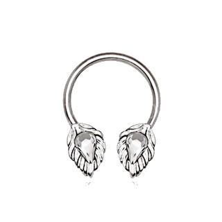 316L Stainless Steel Silver Plated Jeweled Leaf Horseshoe