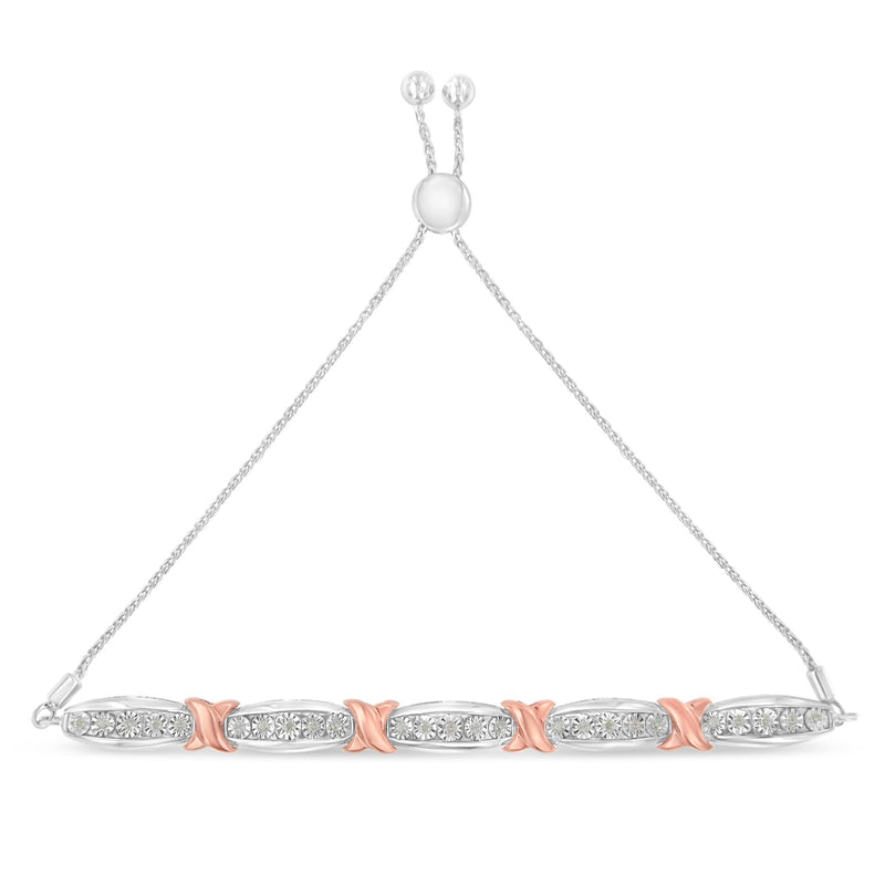 .925 Sterling Silver 1/4 Cttw Round-Cut Diamond X & Tapered Bar Miracle-Set Bolo Bracelet (I-J Color, I3 Clarity) - Two