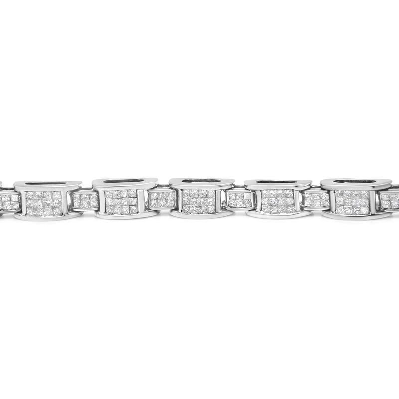 14K White Gold 5.0 Cttw Princess Cut Diamond Invisible Set Alternating Size D Shaped Links Tennis Bracelet (H-I Color, S
