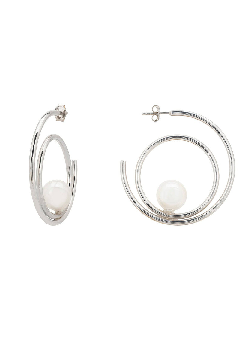 Double Hoop Pearl Earrings Silver