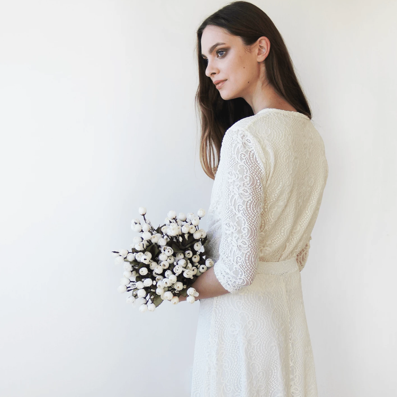 Ivory 3/4 Sleeves Lace Bridal Top #2025