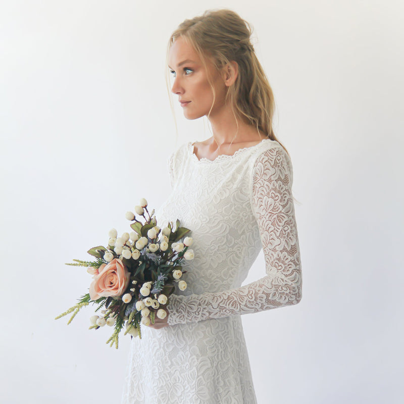 Bestseller Long Sleeves Boat Neckline Modest Wedding Dress  #1297