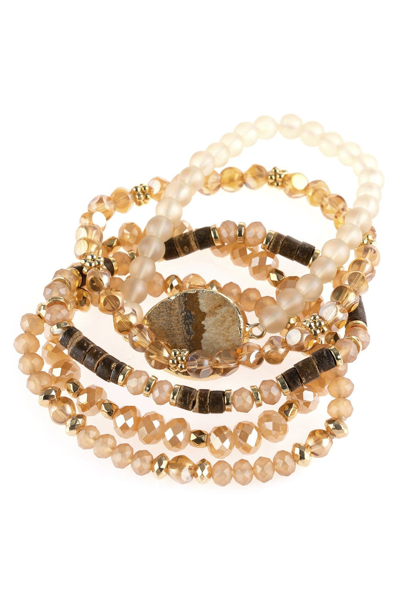 Hdb2736 - Natural Stone Charm Mixed Beads Bracelets