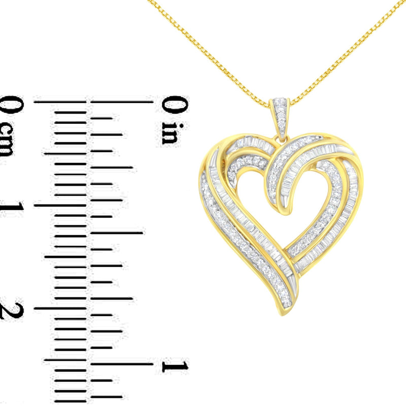 .925 Sterling Silver 3/4 Cttw Round and Baguette-Cut Diamond Open Heart 18" Pendant Necklace (I-J Color, I2-I3 Clarity)