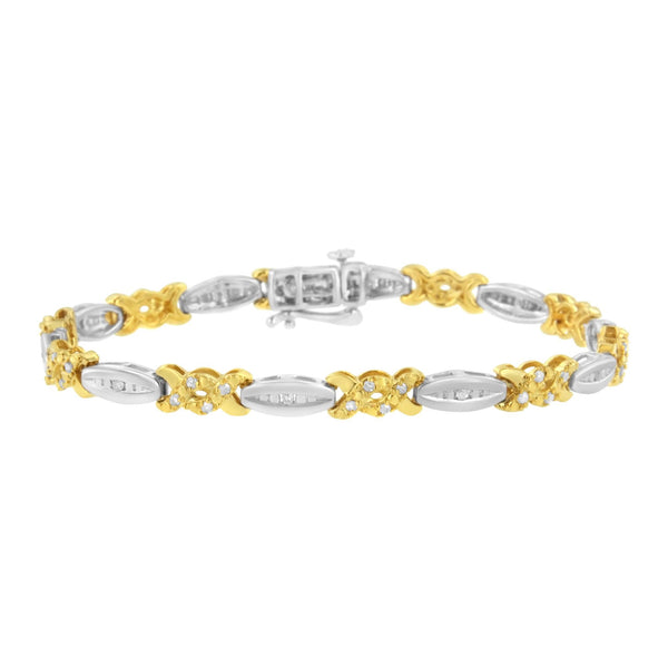 10K Yellow Gold Plated .925 Sterling Silver 1/2 Cttw Channel Set Round-Cut Diamond X Link Bracelet (I-J Color, I2-I3 Cla